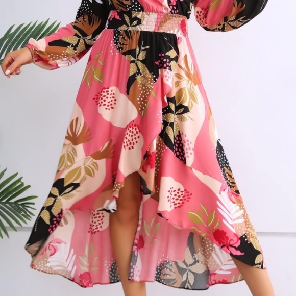 Floral Wrap Dress - Pink and Black - Picture 8 of 8